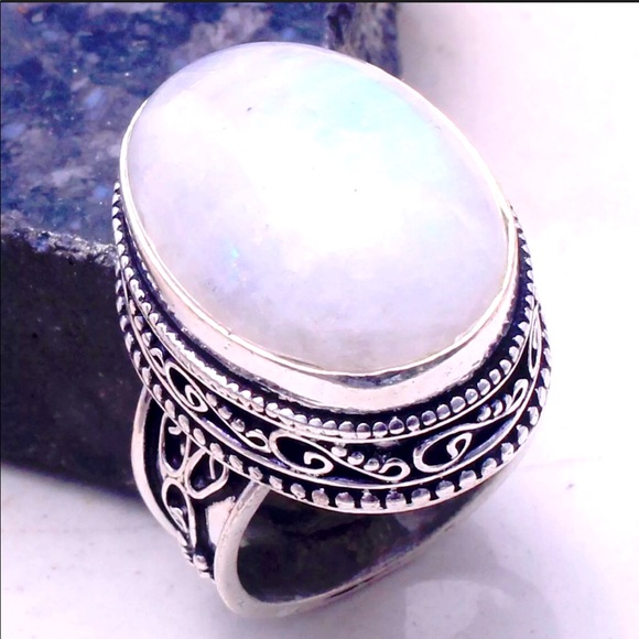 handcrafted Artesian Jewelry - Authentic Moonstone Antique Design Silver Ring